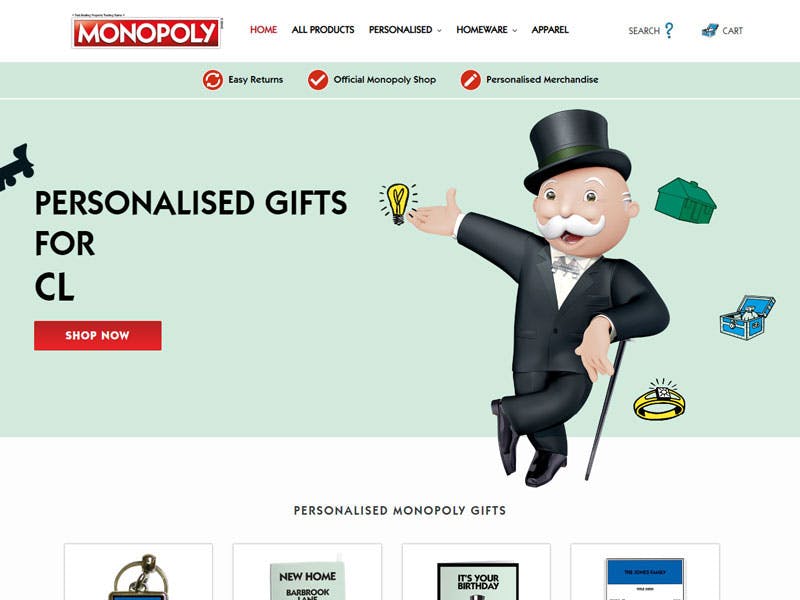 Personalised Monopoly Webshop